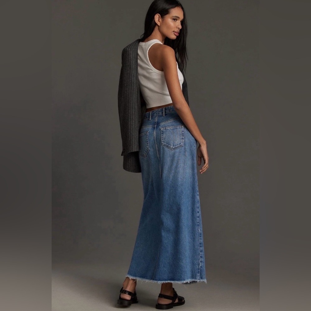 Anthropologie Pilcro Midi Front Slit Denim Maxi Skirt Summer Wash Size 8 NWT - Picture 2 of 12